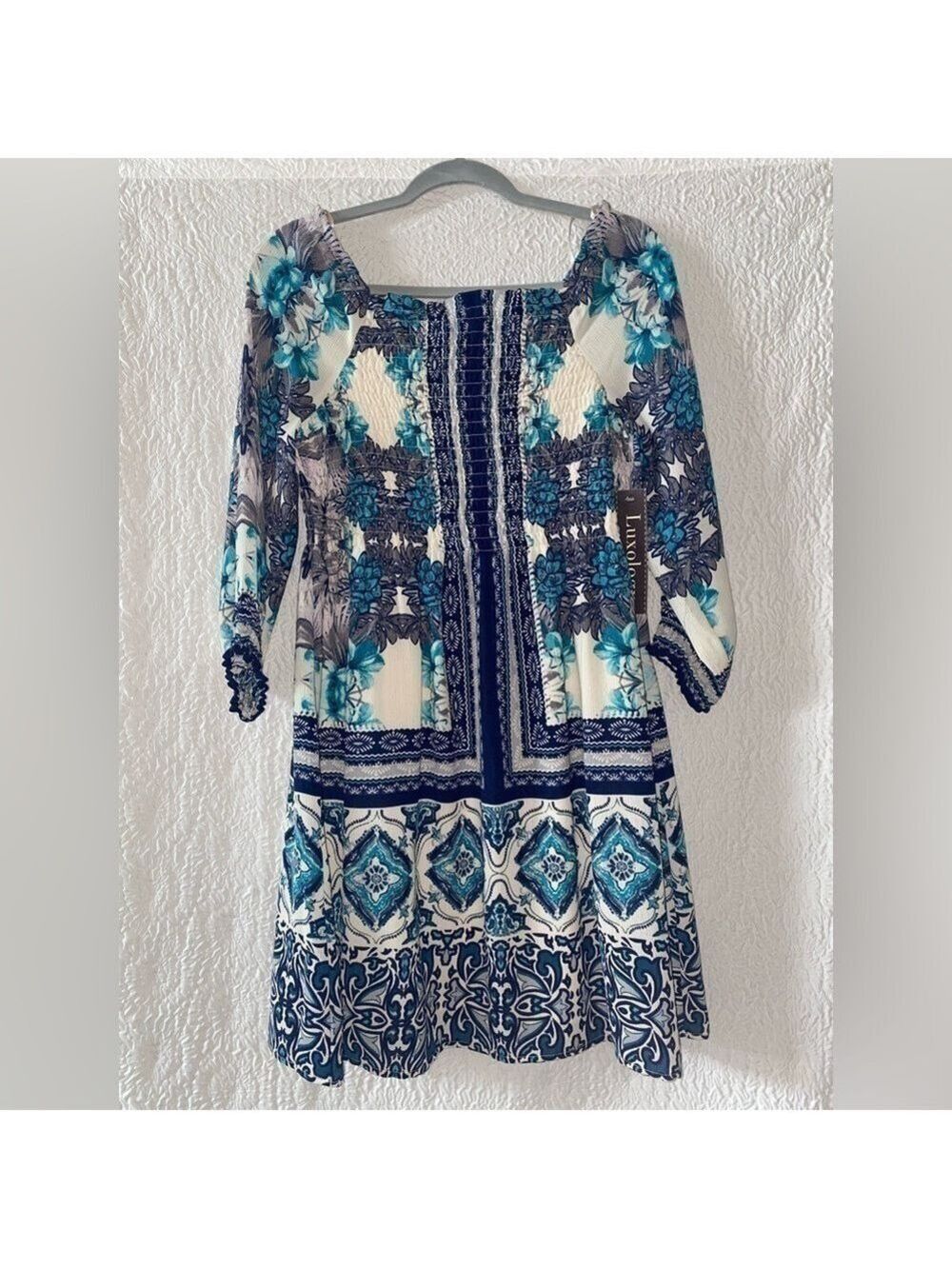 Luxology Smocked Bodice 3/4 Sleeve Midi Fit & Flare Dress - Picture 6 of 12